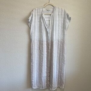 Vince Womens Drapey Stripe Shirred Dress Coastal Small Boho Midi Beach Airy